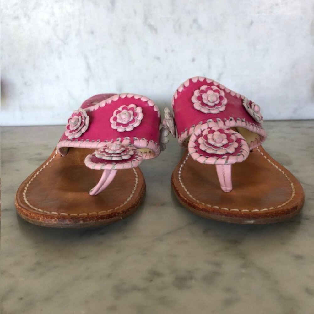 Jack Rogers Pink Floral Leather Heeled Sandals - Picture 2 of 15